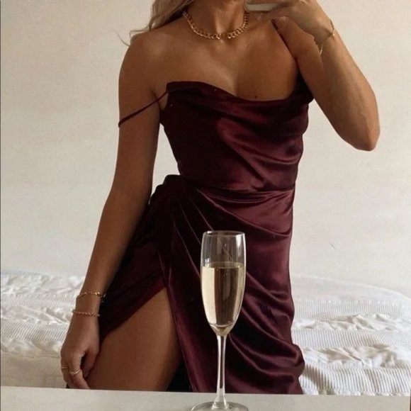 House of CB Dresses & Skirts - House of CB Reva Raisin Satin Balcony Corset Dress